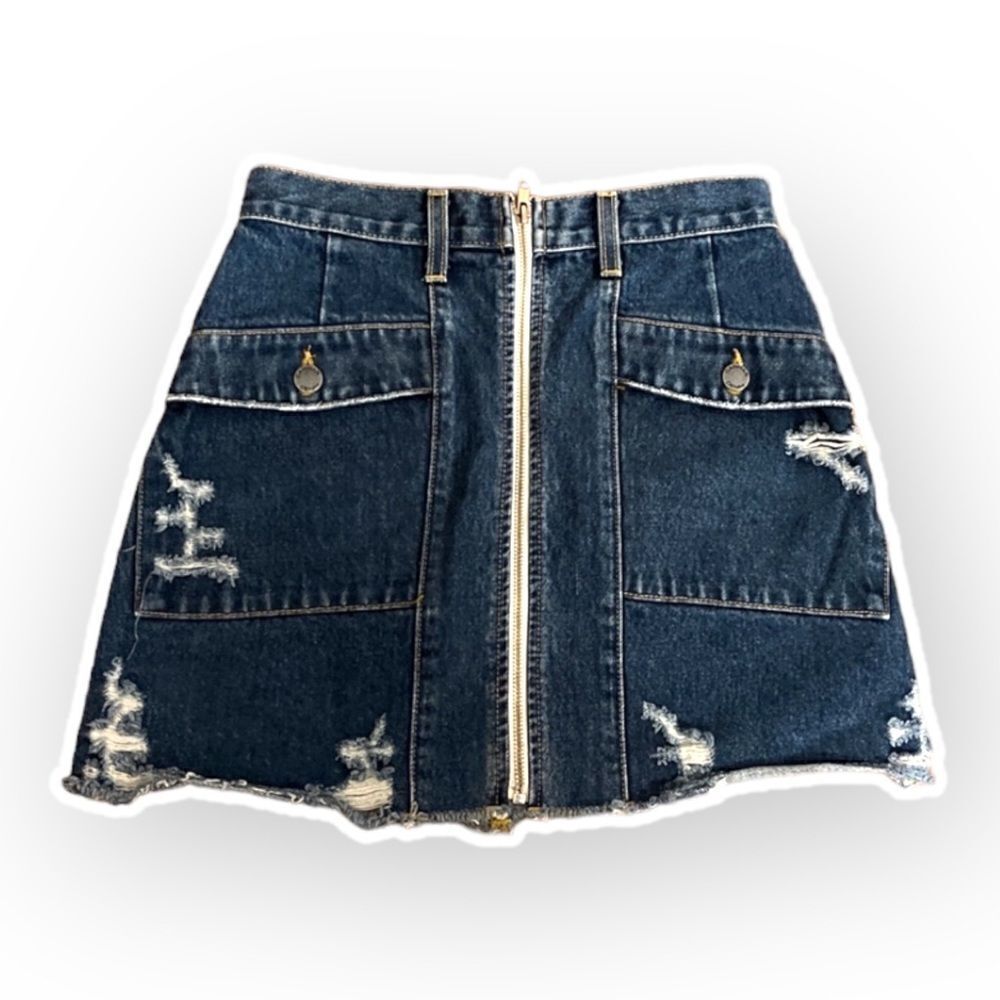 Carmar Women's Front Zip Distressed Denim Skirt Size 26